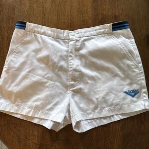 Rare Vintage PONY Men’s White Tennis Shorts Sz 38 2.5 inch inseam Blue Trim ?80s